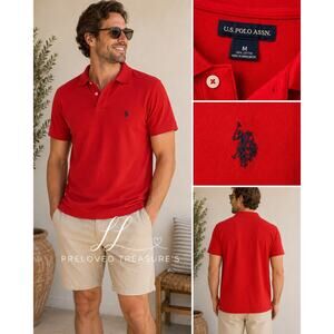 U.S. Polo Assn Red Polo Shirt Men’s Medium  Classic Pony Logo Cotton July 4